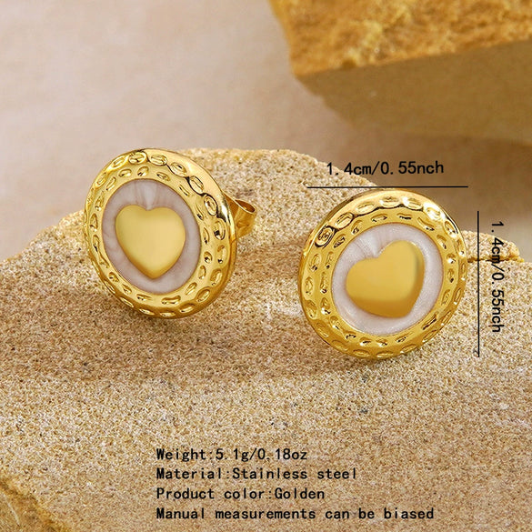 Women's Stainless Steel Heart Shaped Geometric Earrings With Oil Drip Finish Electroplated Fashion Jewelry
