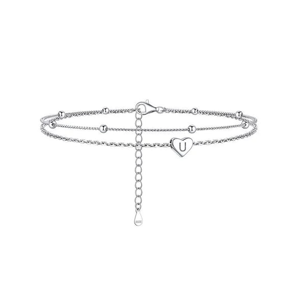 Women's Stainless Steel Heart Shaped Letter Anklet Fashion Simple Alphabet Jewelry
