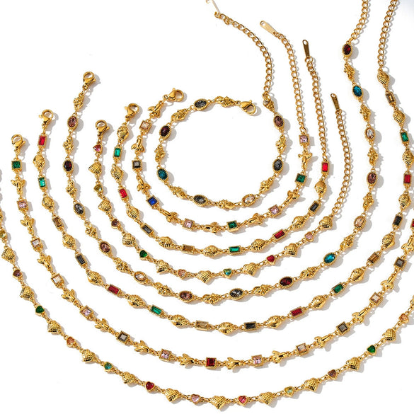 Women's Stainless Steel Heart Shell Geometric Necklace And Bracelet Set With 18K Vacuum Plated Regular Chain
