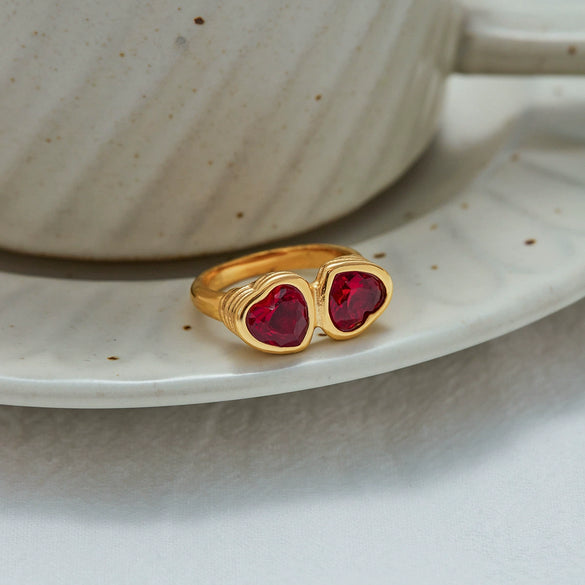 Women's Stainless Steel Heart Zircon Ring With Geometric Pattern And Electroplating
