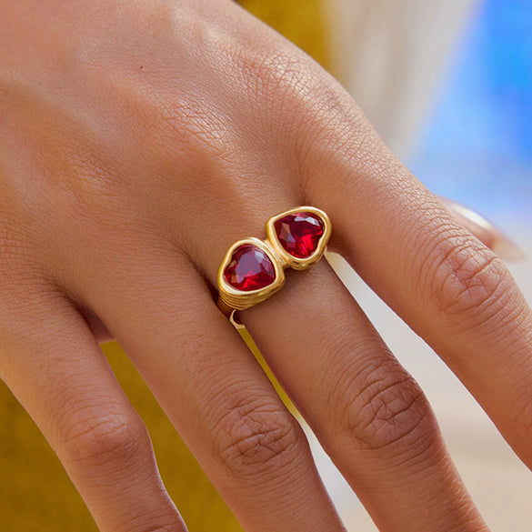 Women's Stainless Steel Heart Zircon Ring With Geometric Pattern And Electroplating