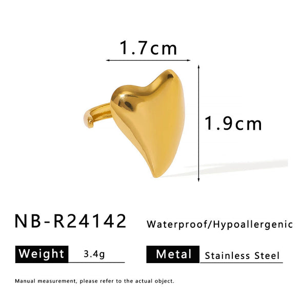 Women's Stainless Steel Heartshaped Glossy Asymmetrical Opening Adjustable Electroplated Ring