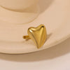 Women's Stainless Steel Heartshaped Glossy Asymmetrical Opening Adjustable Electroplated Ring