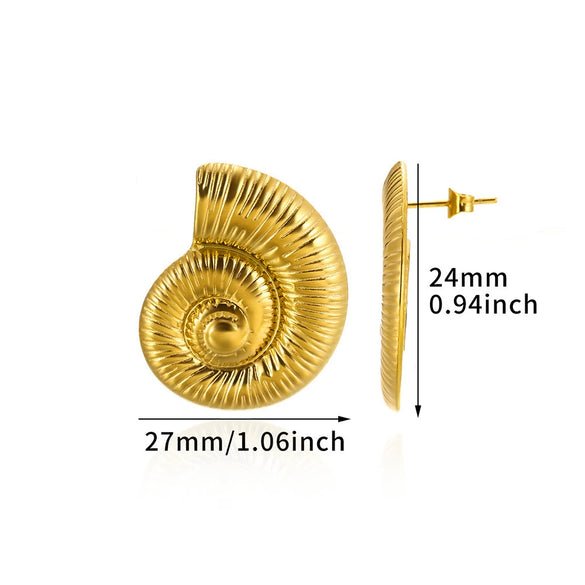 Women's Stainless Steel Heartshaped Golden Exaggerated Stud Earrings With Petals Textured And Electroplating Design
