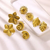 Women's Stainless Steel Heartshaped Golden Exaggerated Stud Earrings With Petals Textured And Electroplating Design