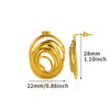 Women's Stainless Steel Heartshaped Golden Exaggerated Stud Earrings With Petals Textured And Electroplating Design