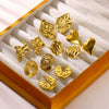 Women's Stainless Steel Heartshaped Golden Exaggerated Stud Earrings With Petals Textured And Electroplating Design