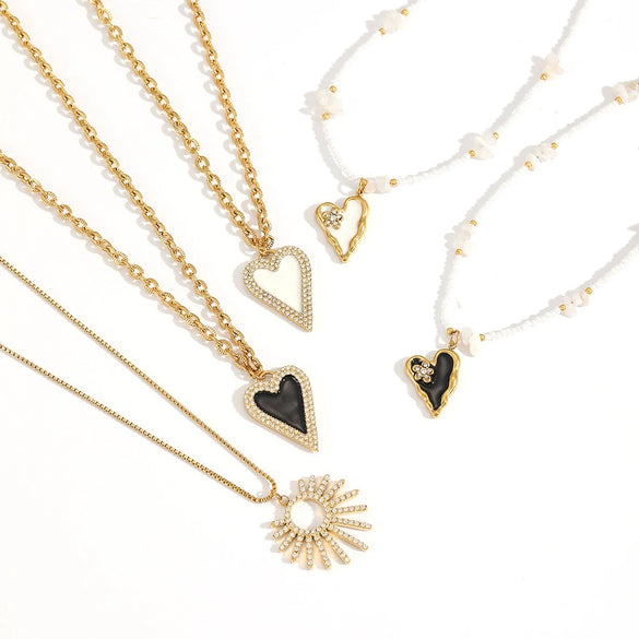 Women's Stainless Steel Heartshaped Love Necklace With Diamondencrusted And Electroplated Design