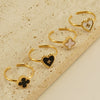 Women's 316L Stainless Steel Heartshaped Open Ring With Fourleaf Clover Pattern And Electroplating