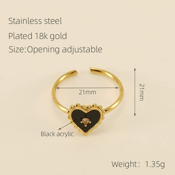 Women's 316L Stainless Steel Heartshaped Open Ring With Fourleaf Clover Pattern And Electroplating