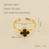 Women's 316L Stainless Steel Heartshaped Open Ring With Fourleaf Clover Pattern And Electroplating