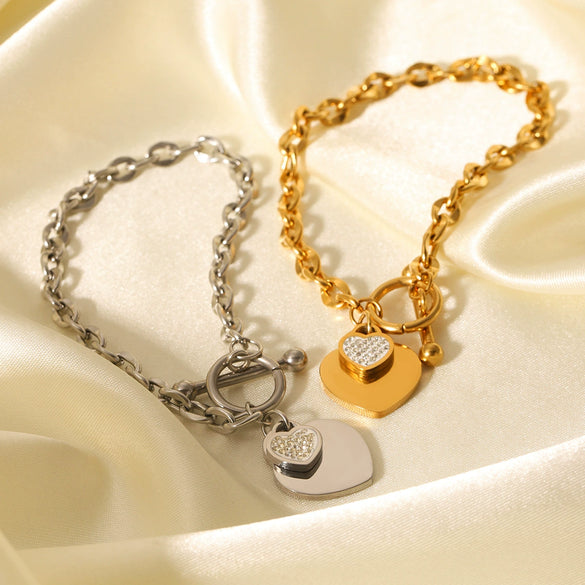 Women's Stainless Steel Heartshaped Ot Buckle Pendant Bracelet With Geometric Pattern And Electroplating