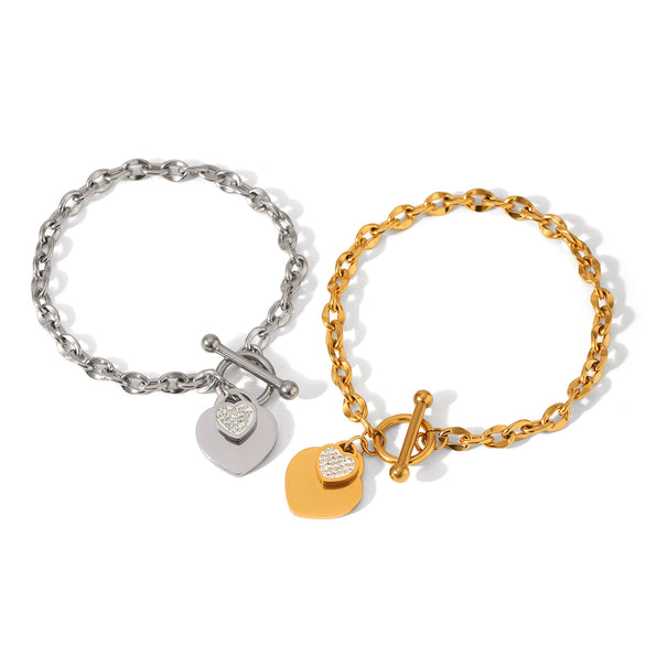 Women's Stainless Steel Heartshaped Ot Buckle Pendant Bracelet With Geometric Pattern And Electroplating