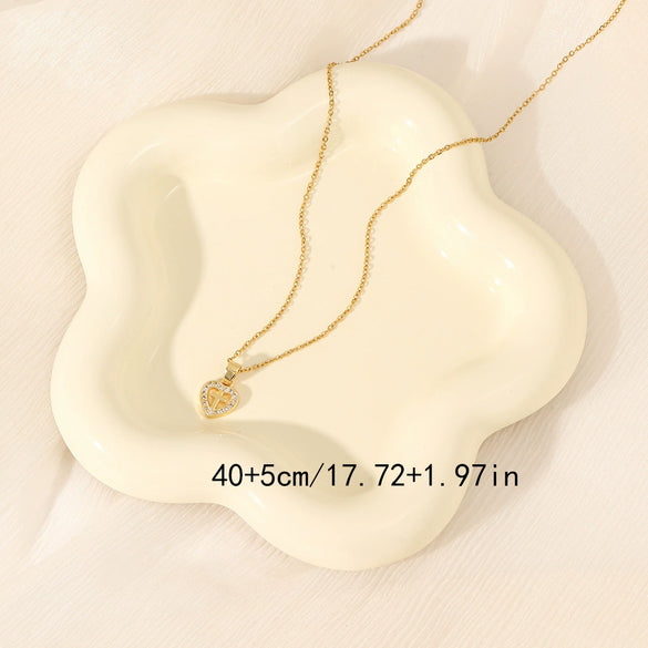 Women's Stainless Steel Heartshaped Religious Pendant Necklace With Mixed Gemstone Setting And Electroplating