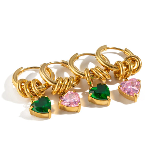 Women's Stainless Steel Heartshaped Zircon Earrings With Pvd Vacuum Gold Plating Elegant Fashion Jewelry