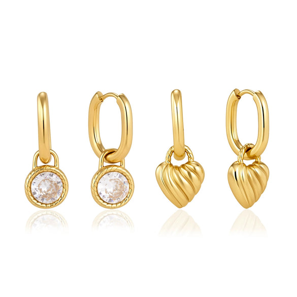 Women's Stainless Steel Heartshaped Zirconia Hoop Earrings With Geometric Design And Electroplated Finish