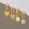 Women's Stainless Steel Heartshaped Zirconia Hoop Earrings With Geometric Design And Electroplated Finish