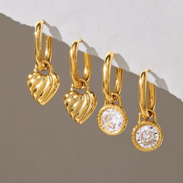 Women's Stainless Steel Heartshaped Zirconia Hoop Earrings With Geometric Design And Electroplated Finish
