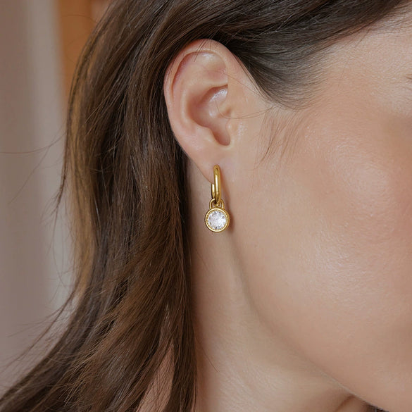 Women's Stainless Steel Heartshaped Zirconia Hoop Earrings With Geometric Design And Electroplated Finish