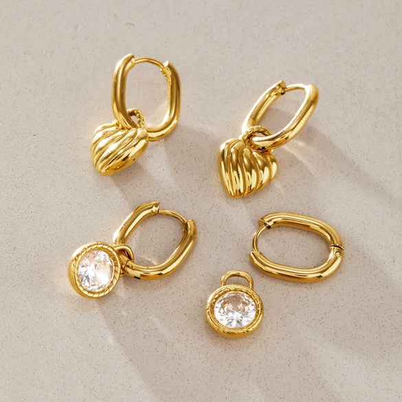 Women's Stainless Steel Heartshaped Zirconia Hoop Earrings With Geometric Design And Electroplated Finish