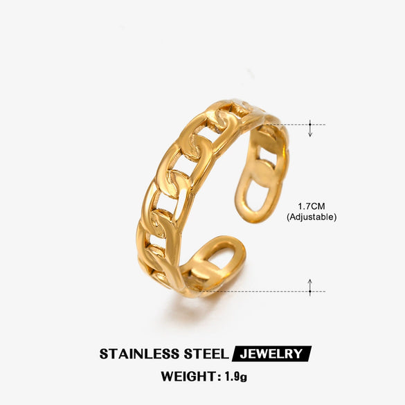 Women's Stainless Steel Hip Hop Opening Adjustable Ring With Geometric Design And Real Gold Electroplated