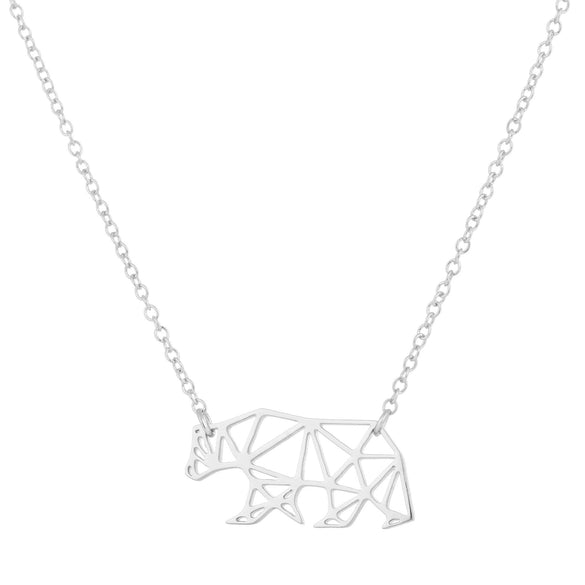 Women's Stainless Steel Hollow Bear Pendant Necklace With Geometric Animal Design And Electroplated Finish