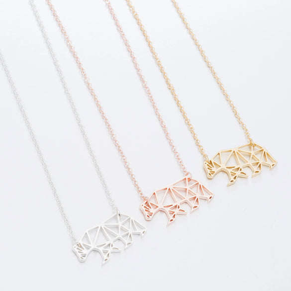 Women's Stainless Steel Hollow Bear Pendant Necklace With Geometric Animal Design And Electroplated Finish