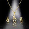 Women's Stainless Steel Hollow Hand Gesture Heart Necklace And Earring Set Electroplated Geometric Clavicle Chain Jewelry