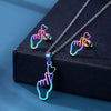 Women's Stainless Steel Hollow Hand Gesture Heart Necklace And Earring Set Electroplated Geometric Clavicle Chain Jewelry