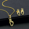 Women's Stainless Steel Hollow Hand Gesture Heart Necklace And Earring Set Electroplated Geometric Clavicle Chain Jewelry