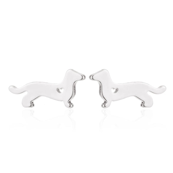 Women's Stainless Steel Hollow Out Heart Dog Earrings With Electroplated Finish Cute Animal Zodiac Jewelry Design