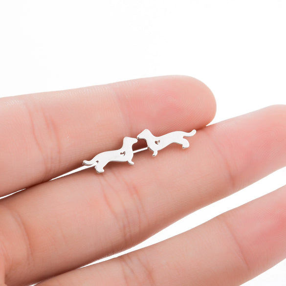 Women's Stainless Steel Hollow Out Heart Dog Earrings With Electroplated Finish Cute Animal Zodiac Jewelry Design