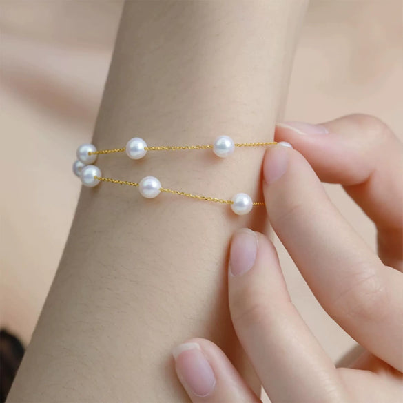 Women's Stainless Steel Imitation Pearl Double Layer Bracelet With Heart And Flower Design Electroplated Retro Fashion Jewelry