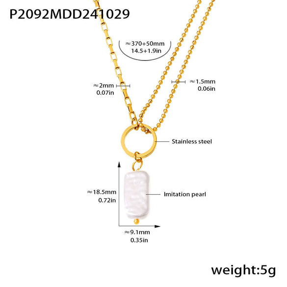 Women's 316L Stainless Steel Imitation Pearl Pendant Necklace Light Luxury Geometric Electroplated Design