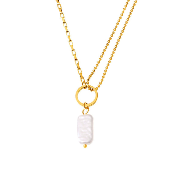 Women's 316L Stainless Steel Imitation Pearl Pendant Necklace Light Luxury Geometric Electroplated Design