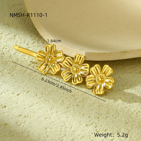 Women's Stainless Steel Inlay Fashion Flower Petals Oneword Clip Hairpin