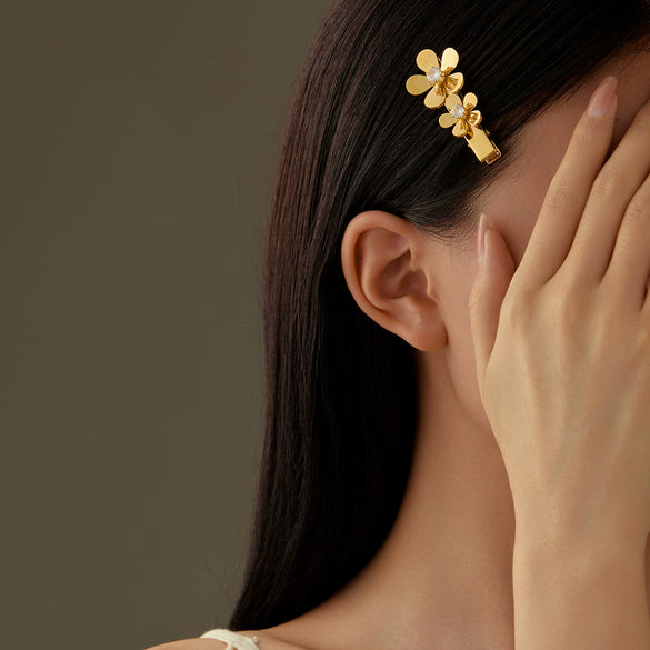 Women's Stainless Steel Inlay Fashion Flower Petals Oneword Clip Hairpin