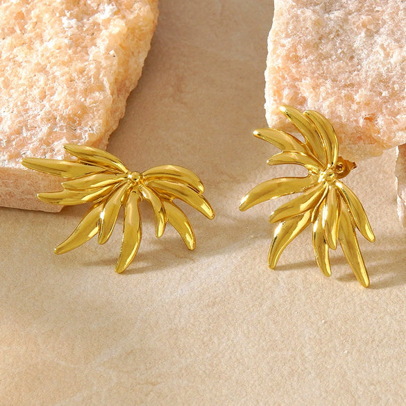Women's Stainless Steel Irregular Geometric Leaf Flower Earrings Simple Modern Electroplated Fashion Jewelry