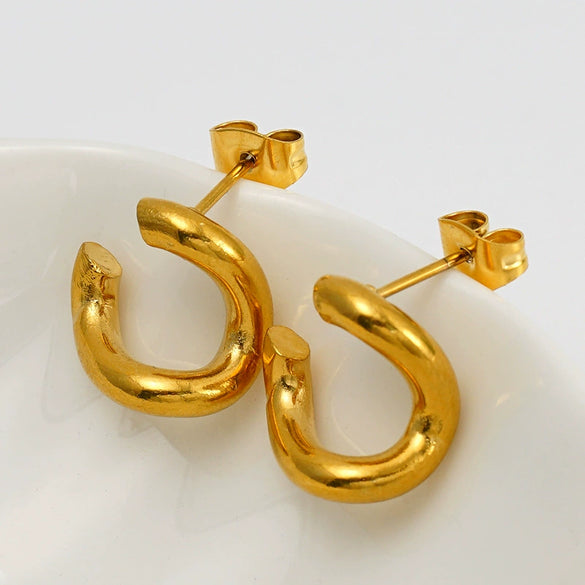 Women’s Stainless Steel Irregular Open Square Hoop Earrings With Geometric Design And Electroplated Finish