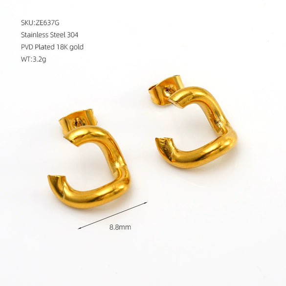 Women’s Stainless Steel Irregular Open Square Hoop Earrings With Geometric Design And Electroplated Finish