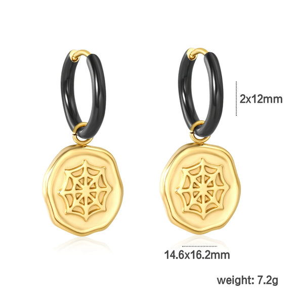 Women's Stainless Steel Irregular Oval Spider Web Halloween Earrings With Geometric Electroplated Design