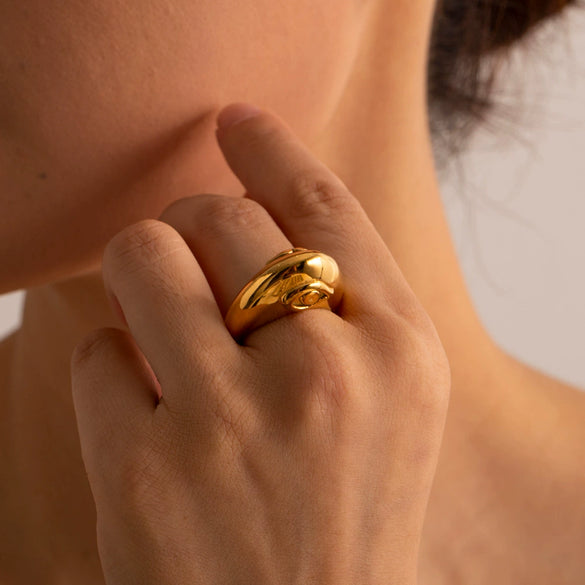 Women's Stainless Steel Jewelry Electroplated Geometric Double Sided Ring With Devil's Eye Lips Design