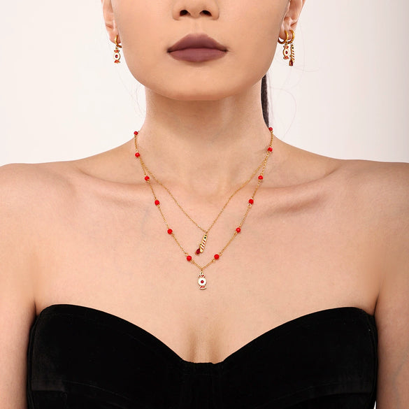 Women's Stainless Steel Jewelry Set With Doublelayer Necklace Bracelet And Asymmetric Earrings Electroplated Light Luxury Accessories