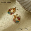 Women's Stainless Steel 18K Electroplated Cshaped Colorful Full Diamond And Pearl Zircon Earrings Light Luxury Style