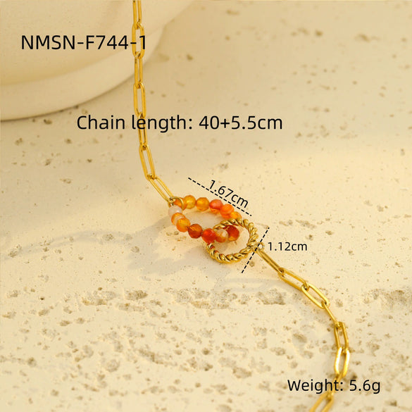 Women's Stainless Steel 18K Electroplated Natural Stone Necklace For Autumn And Winter