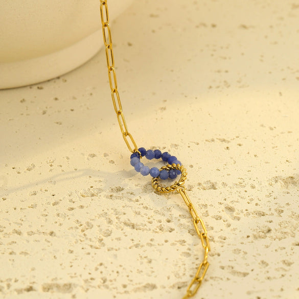 Women's Stainless Steel 18K Electroplated Natural Stone Necklace For Autumn And Winter