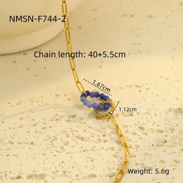 Women's Stainless Steel 18K Electroplated Natural Stone Necklace For Autumn And Winter