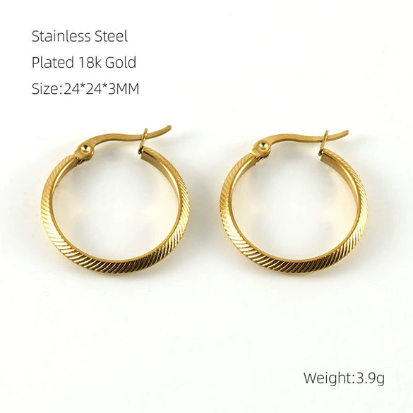 Women's 316L Stainless Steel 18K Geometric Round Striped Earrings With Electroplating