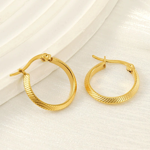 Women's 316L Stainless Steel 18K Geometric Round Striped Earrings With Electroplating