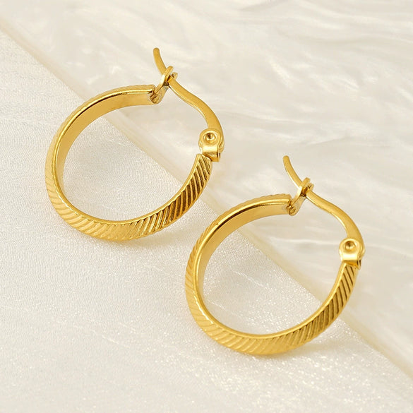Women's 316L Stainless Steel 18K Geometric Round Striped Earrings With Electroplating